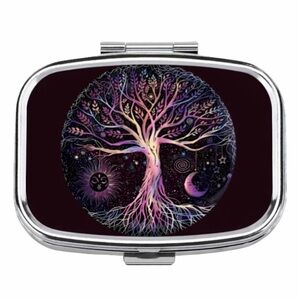 Celestial Tree of Life Pill Box | Metal Travel Medicine Case | Organizer Compact